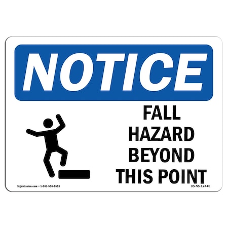 OSHA Notice Sign, Fall Hazards Beyond This Point With Symbol, 14in X 10in Decal
